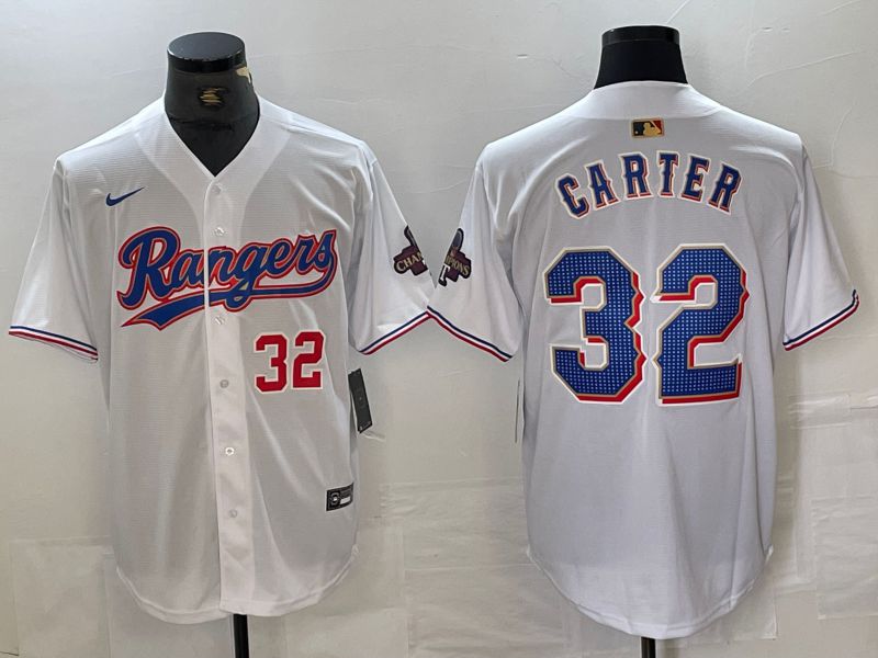 Men Texas Rangers 32 Carter White Champion Game Nike 2024 MLB Jersey style 2